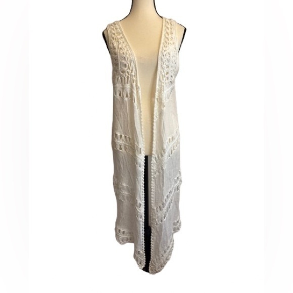 Ivory Crochet Longline Lace crochet  Vest EUC Boho Festival Style size medium